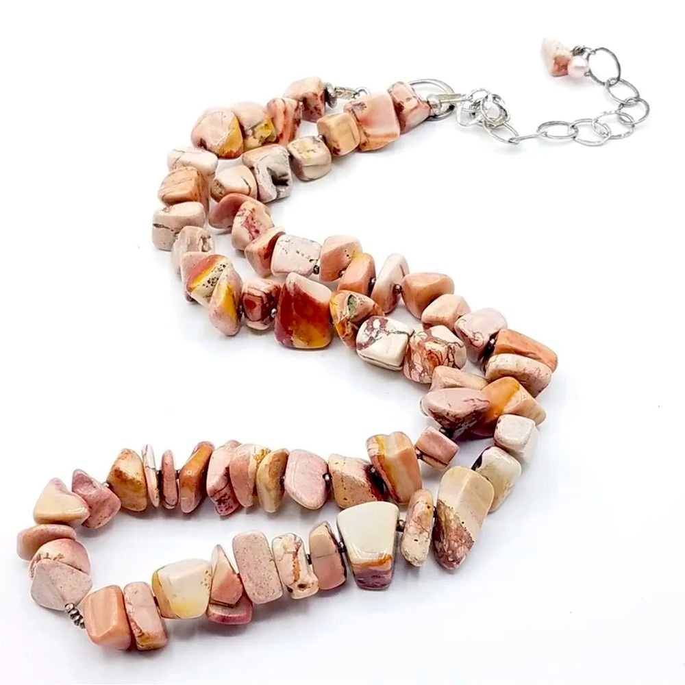 925 Vintage Jasper Necklace 18” Chunky Boho Hippie Gypsy